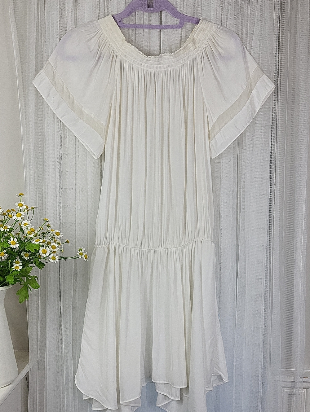 Ramy Brook 100% silk Cream Lightweight Tiered Boho Dress. Size S